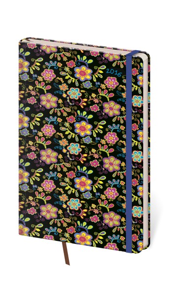 Diář kapesní Vario s gumičkou Flower